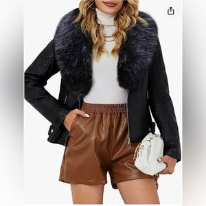 Bellivera faux leather fleece-lined moto jacket, faux fur, size M, open box